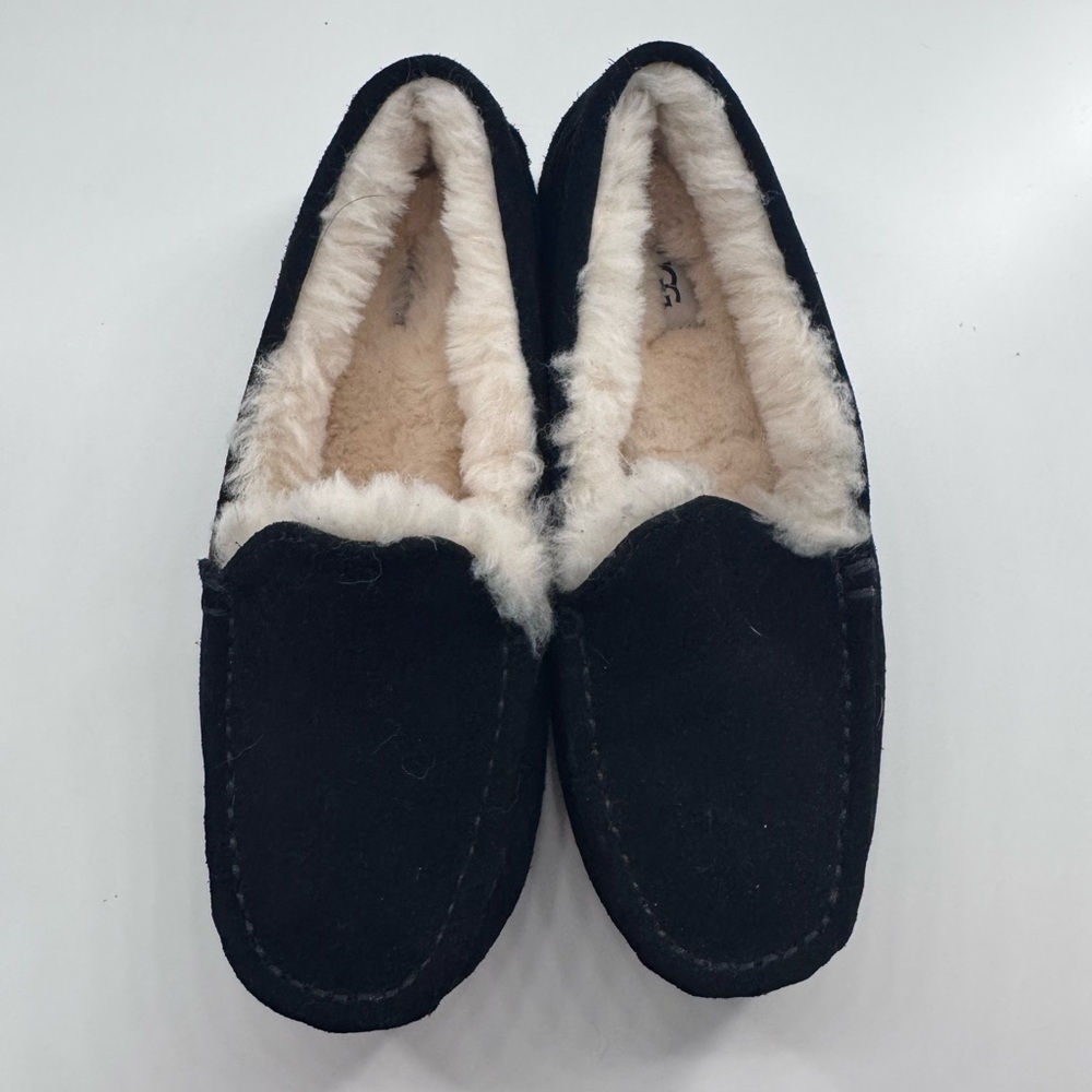 UGG Black Moccasin Slippers with Cream Shearling